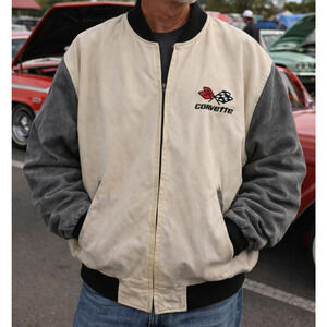 Vintage Mad House Chevy Corvette Bomber Jacket Mens Size Large Cotton Suede
